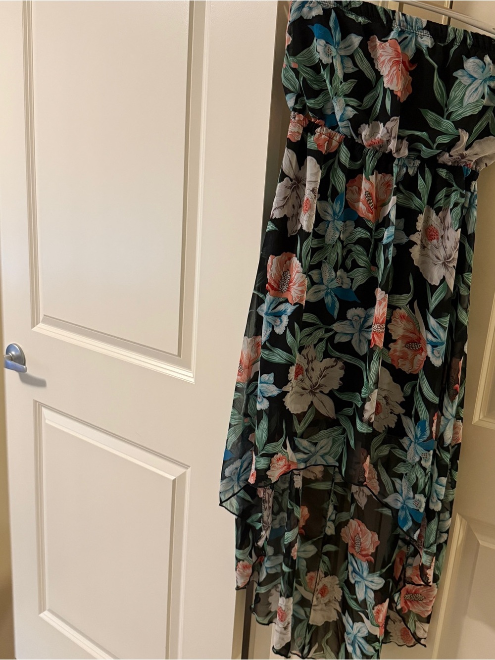 twik Black Dress with Teal Floral Accent